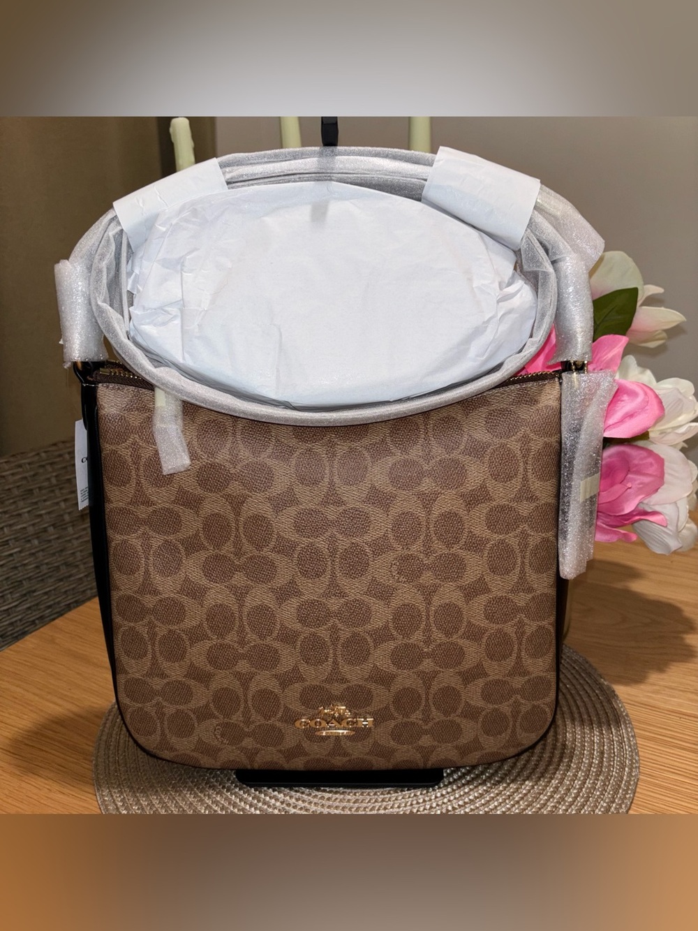 Coach Women's Tan/Black Ellie Signature Canvas & Leather File Bag (CZ177) - NWT